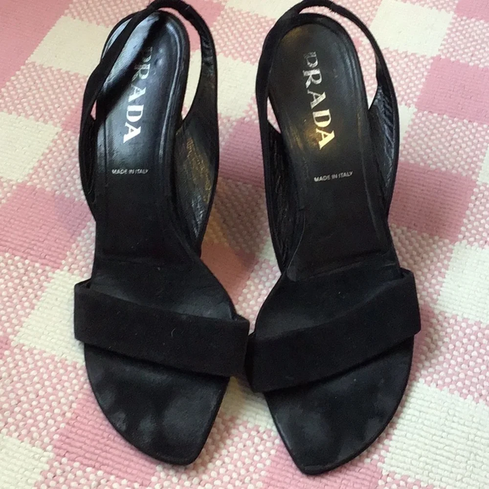 Vintage Prada Black Suede Wedge Sandals - Picture 7 of 8
